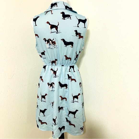 LaVielente Women’s M/L Dachshund Print Light Blue Sleeveless Mini Dress Lined - Picture 5 of 9